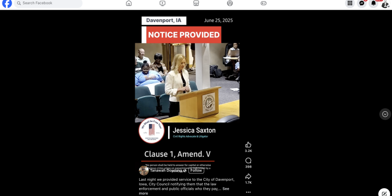 Tanawah Downing Jessica Saxton Davenport City Council June 25.2025 Facebook Video Screenshot2